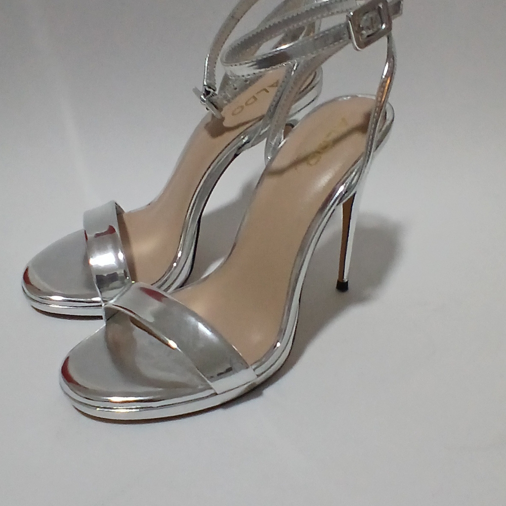 Aldo Silver Stiletto Heels Minimalist Sandals